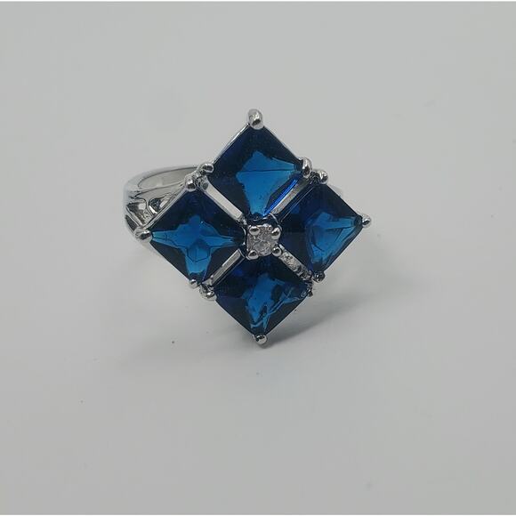 Vintage Simulated Blue Sapphire Necklace, Earrings, and Size 9 Ring Set - NOS - Picture 8 of 9